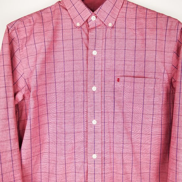 Izod Men's Button Down Cotton Shirt Red Plaid - Picture 3 of 9